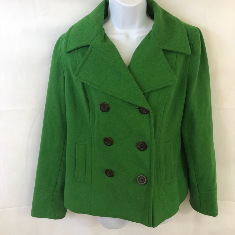 Old Navy S M green pea coat  button up down - Picture 2 of 7